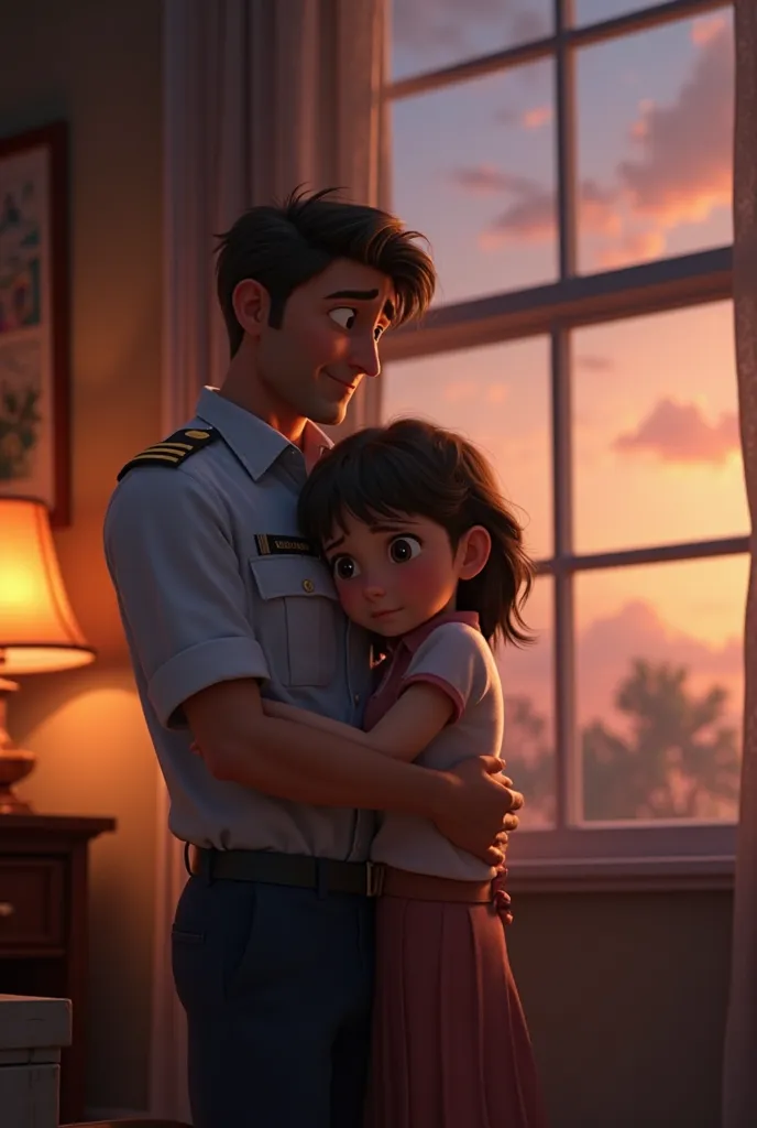 cinematic 3D animation, Disney Pixar style, heartwarming and emotional, soft and warm lighting), **side view of a kind-faced fat...