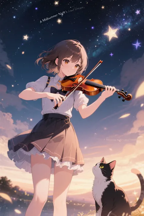 A girl in a skirt plays the violin with her cat、A Midsummer Night's Lewd Dream、Real anime style