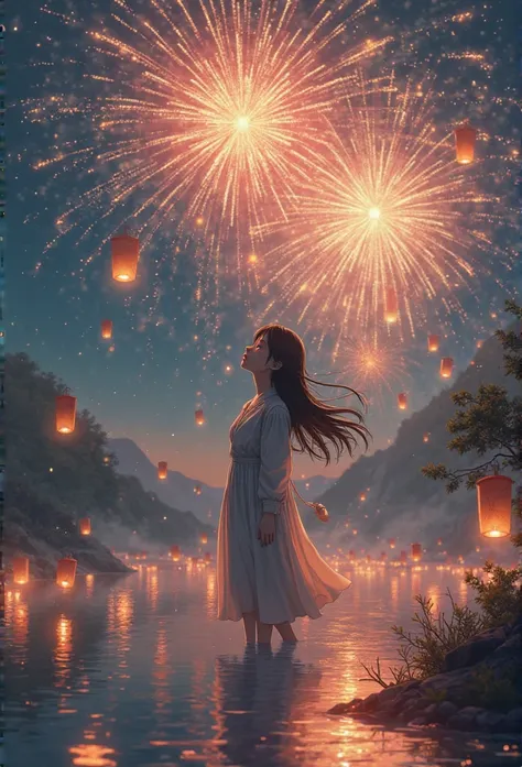 Anime movies　 Fireworks， absolutely beautiful girl ，Light that leaves for another world　lantern、mysterious、