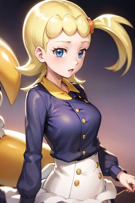 Eureka adult、zzBonnie、Bonnie（Pokémon）、blue eyes、Blonde、hair ornament、boobs、long hair、has yellow hair、 yellow bikini、gravure、sea
