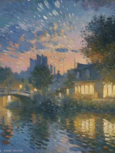 Beautiful oil painted view of Tokyo City in the style of Claude Monet, official art, impressionism