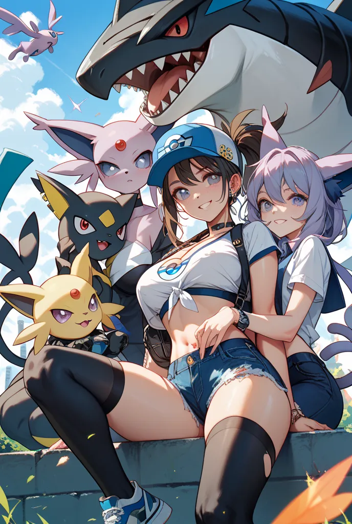Pokemon Espeon、Pokemon Blackie、Pokemon Tyranitar、Pokémon's Milocaros、Pokémon's Rekusa、group photo