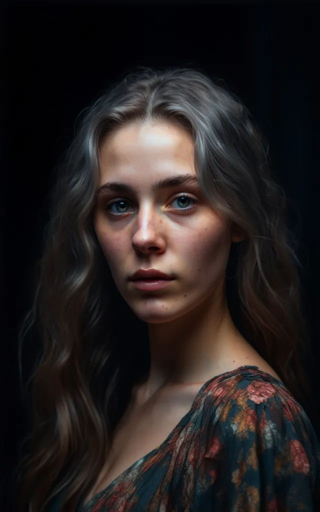 (front focus), (in the dark:1.6), Hyperrealistic Portrait of a Woman by David Hockney and Alphonse Mucha, fantasy art, photoreal...