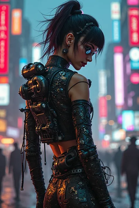 Create a technological, costume exploring punk traits, futuro 