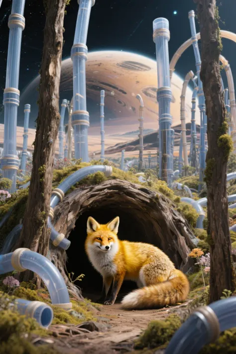 masterpiece, a forest of the future on an alien planet where plastic pipes stand instead of trees, a fox's den, a beautiful one ...