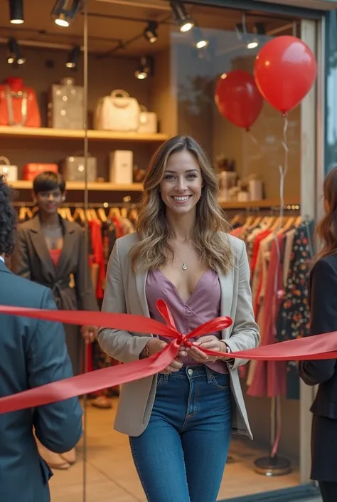 Make a 30-second video of a woman opening her own clothing store be as realistic as possible 
