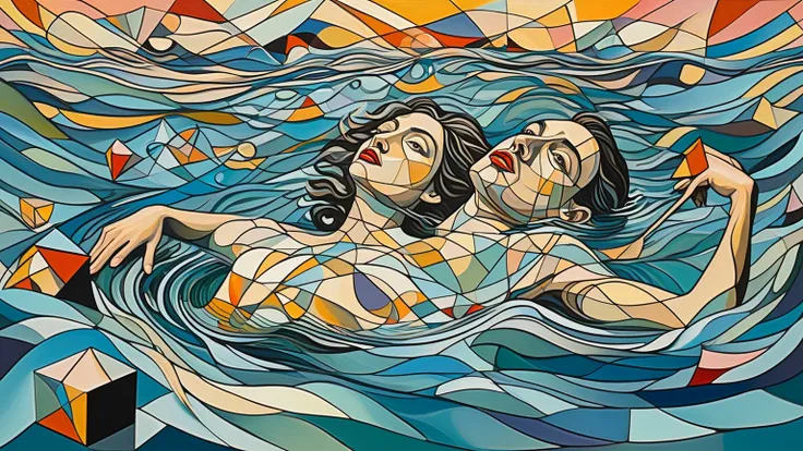 A man drowning in overlapping feminine memories, Cubist chaos