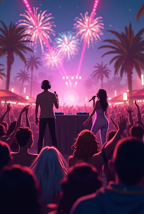 Prompt Sora (estilo anime, festa cheia, DJ e cantora em destaque):*

*"An ultra-detailed anime-style video of a packed Afro Hous...