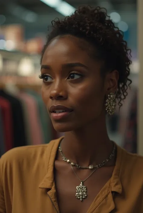 A close-up of Amara’s shocked, tear-filled eyes. Behind her, customers shop, unaware of the personal storm inside her.
Tobi, now...