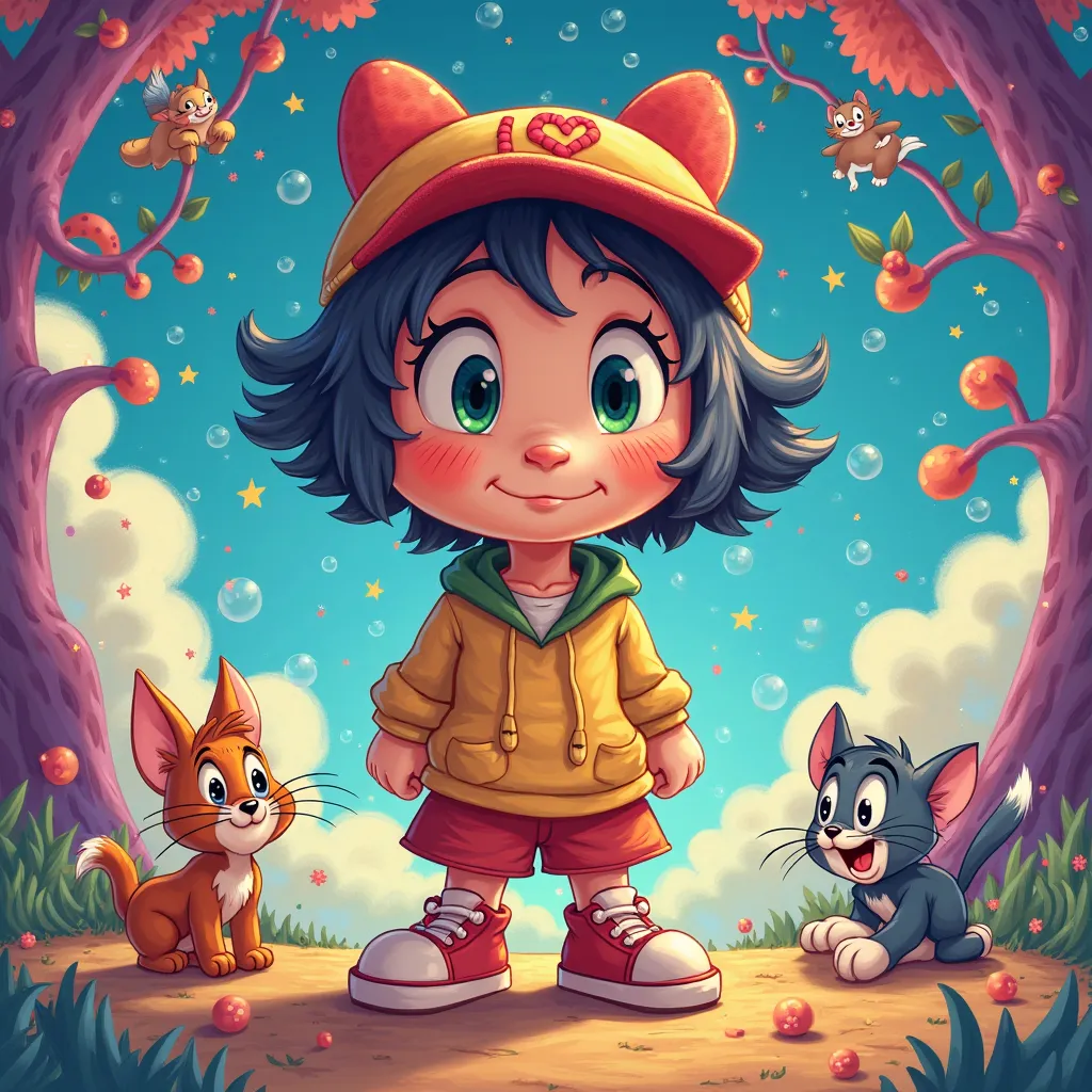 make an colorful illustration on a quote "What was your favourite childhood cartoon?"  also use some famous cartoon character in...
