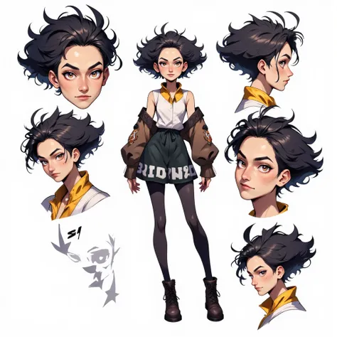 CharacterDesignFLUX,reference sheet,white background,simple background,multiple views, front, high_detailed, captured in high de...