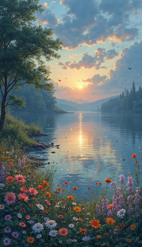 fantastic summer dusk、August flowers on the surface of the water々（Yuri、Crape Myrtle、rudbeckia、Cleome、Zinnia ）Blooming in profusi...