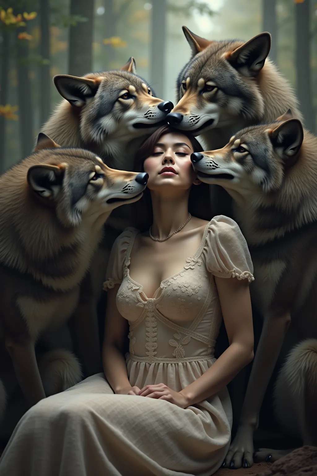 Wolves with huge penises penetrating a woman