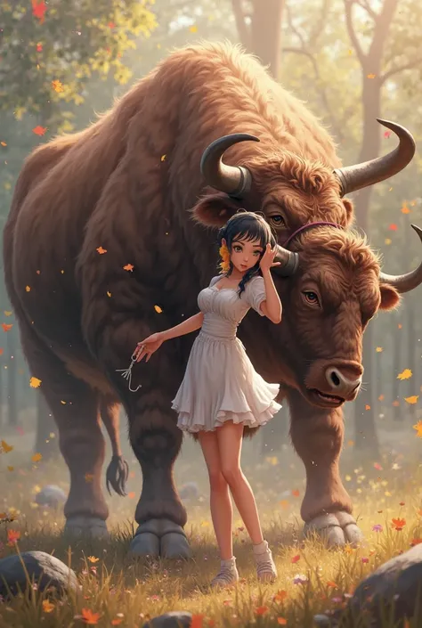 Generate an image of a bull fucking an anime girl