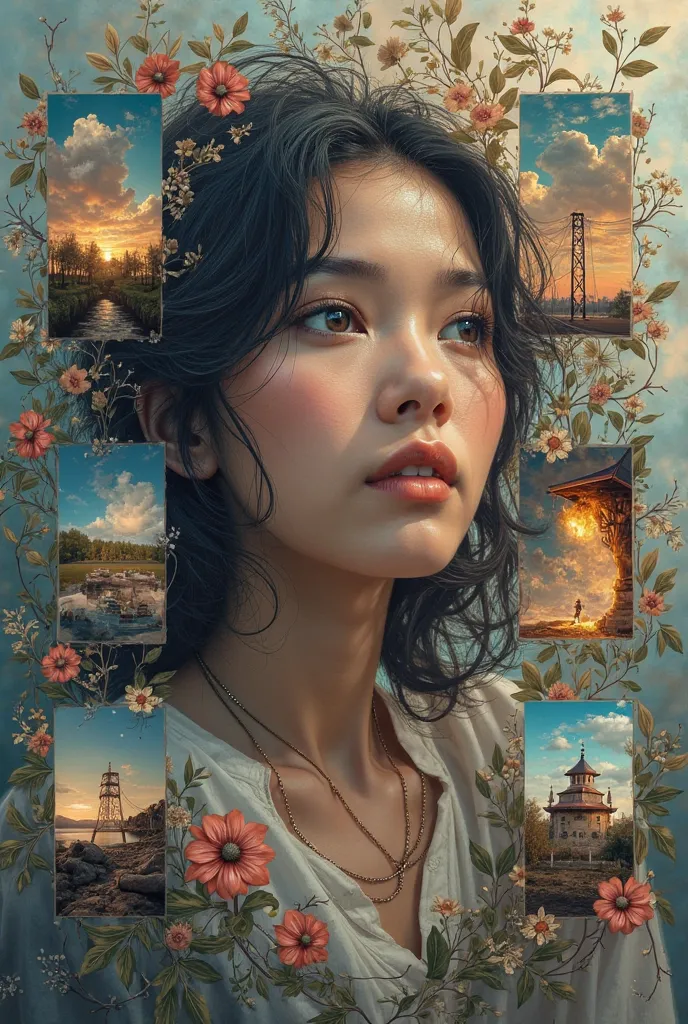 Can you make me a painting that creates a main photo with several photos 