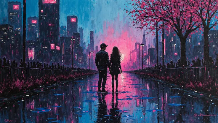 🖤🖋️ Chaotic urban night painted in feral Inkdrunk style: thick black ink hurled, smeared, splattered, dripping neon heat. Jagged...