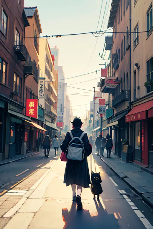  youth　Delivery Man 　Delivery bag　shadow　Delivery Man のshadowの中に悪魔　Daytime　Walking People々　in the city