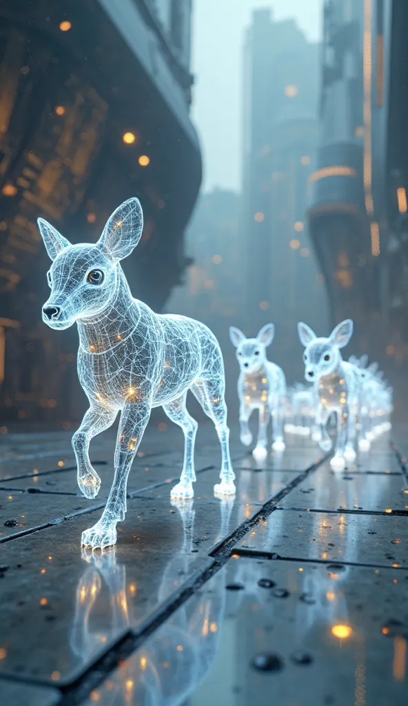 Glowing wireframe animals courier 