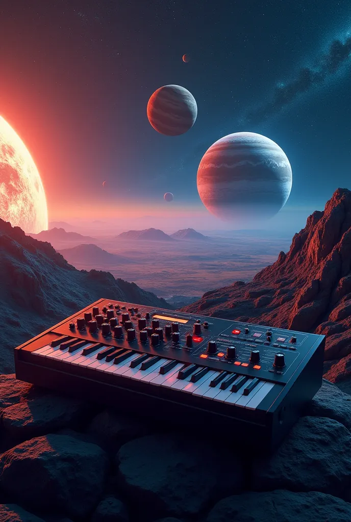 synthesizer, front view, sound analyzer turning into a mixing console, анализатор звукового сигнала. This all turns into a space...