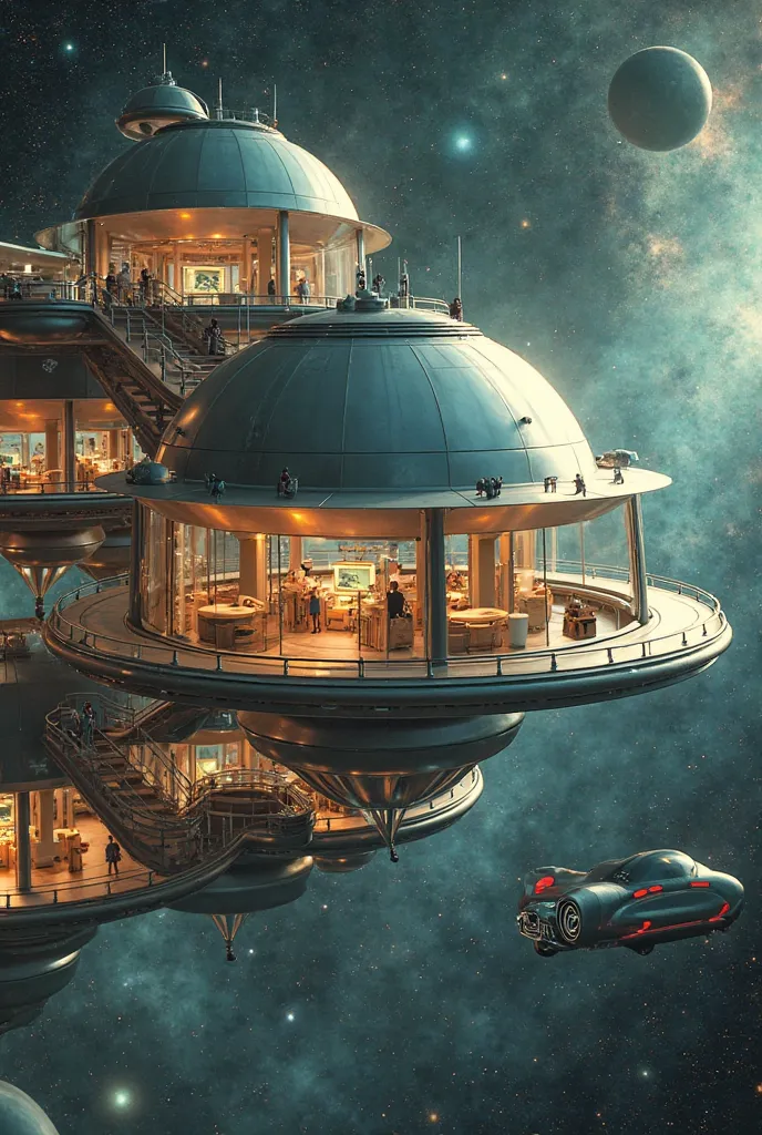 ransport yourself to a retro-futuristic space colony, a
visionary haven suspended in the cosmic void. The colony's structure sea...