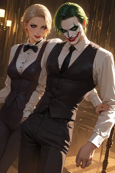 The joker from batman ,wearing a Nanny outfit,cinematic action scene