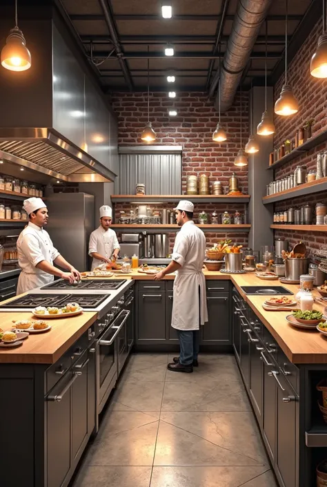 Make a layout of an industrial kitchen from a pastry shop 