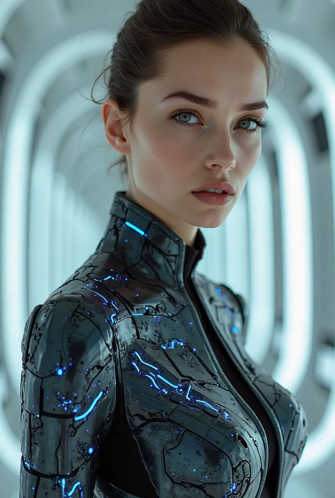 Model girl with futuristic blouse 