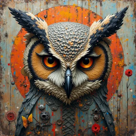 collageart、collage、Artwork、art、masterpiece、top quality, Mr. owl mask