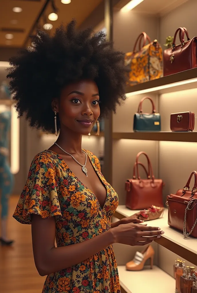 Luxury women's handbag store, chaussures femmes, hommes et enfants, fashion accessories and fragrances. Vendeuse souriante avec ...
