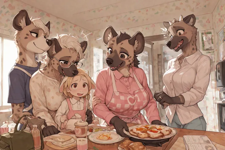 masterpiece, high quality, ultra-detailed, wholesome family morning, domestic happiness Pink/White Goat Mother:
- Mature Feminin...