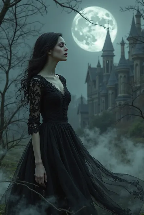 A Gothic girl singing to the moon 