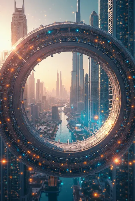 Create me dubai styles circle like world inside must be draw DUBAI