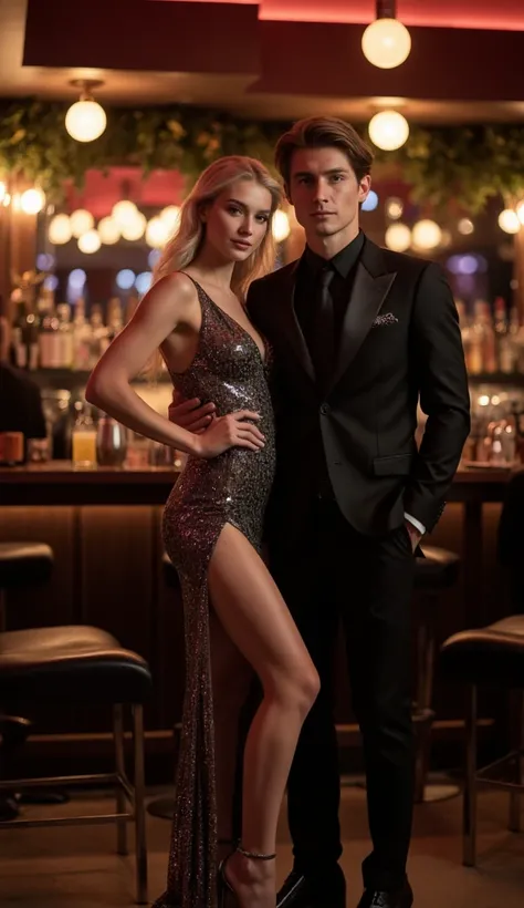 30-year-old couple she's a very beautiful blonde fair skin girl like dakota fanning and he's also handsome american  wearing bla...