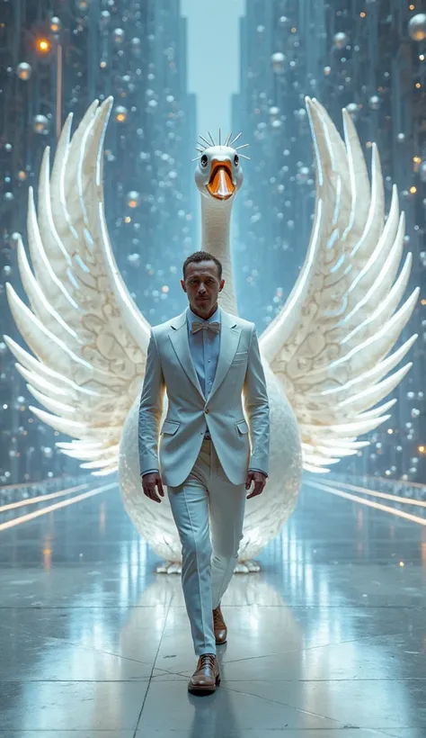 Mercedes-Benz – Ola Källenius
An ultra-lux city of floating spheres and glowing runways. Ola wears an elegant pearl-white and si...