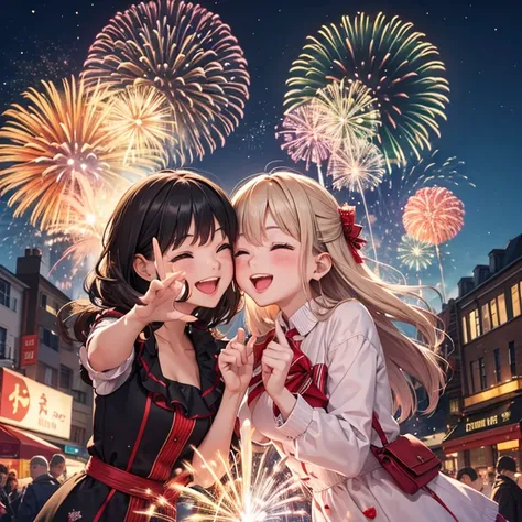 New Year, Fireworks, happy people in the streets, joyfully celebrates