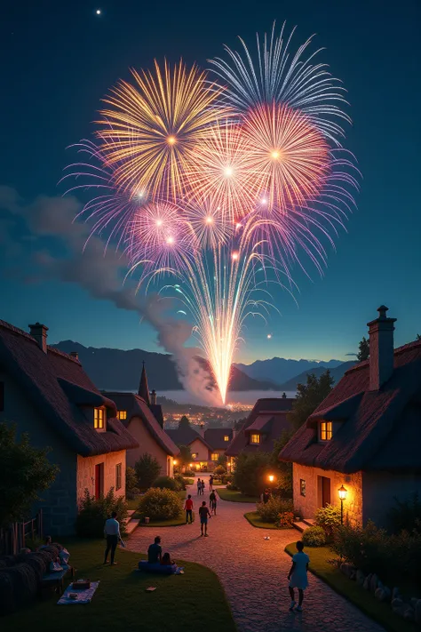 masterpiece, night photography: Main Subject - Fireworks Display:
- Brilliant colorful explosions
- Sparkling trails
- Multiple ...