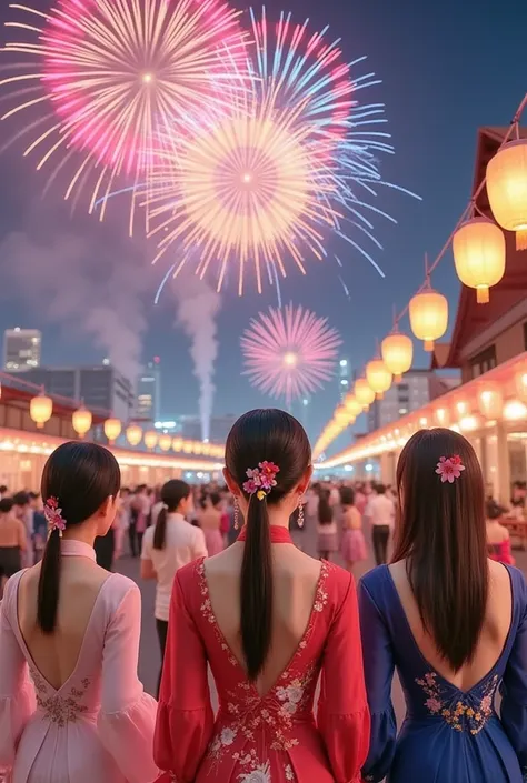 Chinese costumed beauties attend fireworks festival
