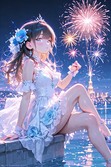 Ultra High Definition、Superb quality 、masterpiece、adorable girl、fireworks display