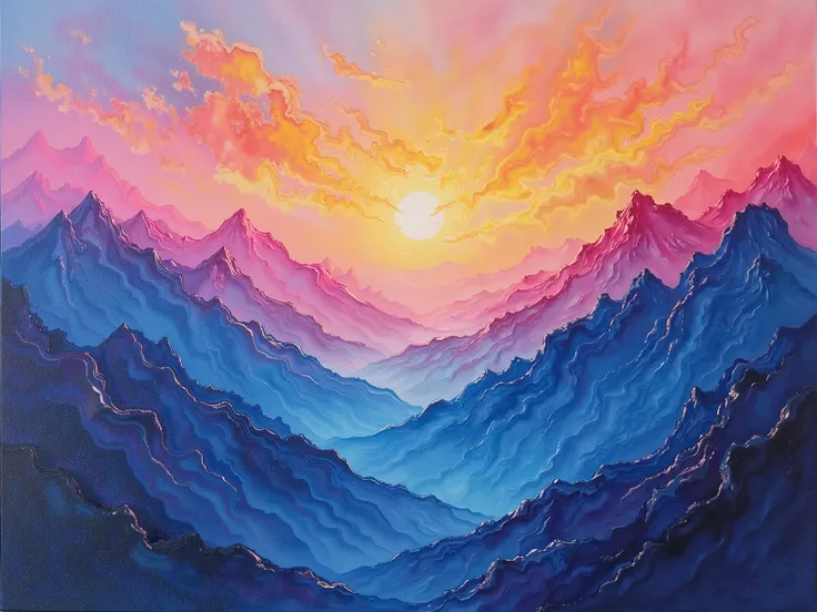 Soul's Paint Symphony: [Pure Feeling] Landscape elements dissolving into pure emotion, mountains becoming waves of deep blue med...