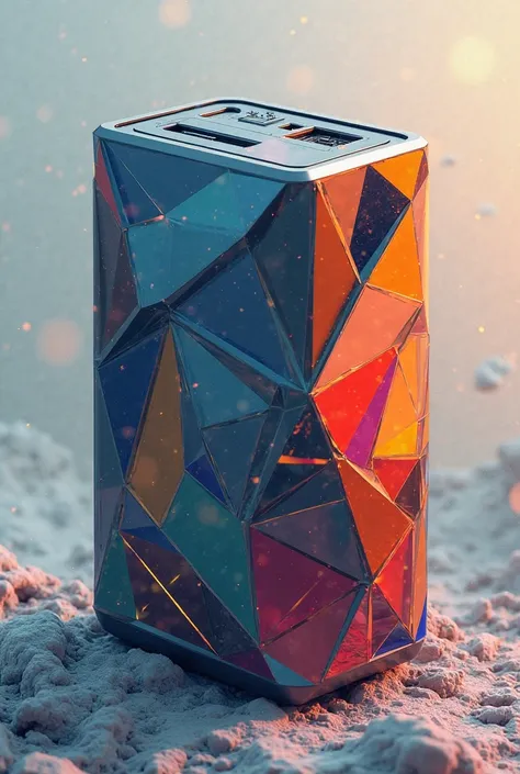 Take an image of a portable charger called Power Max Pro and do it with well-done cubist art