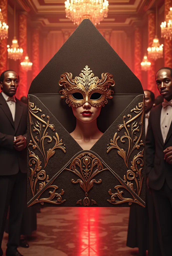 Crie um envelope referente a um baile de gala , Written tap to open. E assim que apertar, go up a mask and red lights 