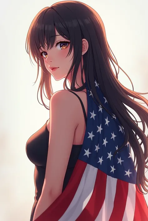 Sexy Anime girl with the US flag on her back