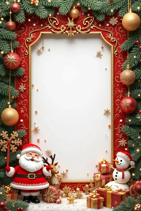 Red Christmas png photo frame with golden sparkles and glitters Christmas backdrops and garlands beautiful shiny frame with a Sa...