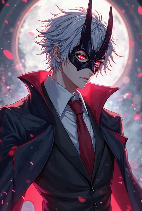 Male sparkle from Honkai, Star Rail, , gray hair, Red eyes and half face demon mask