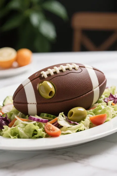 A salad made from rugby balls，Realism，realistic