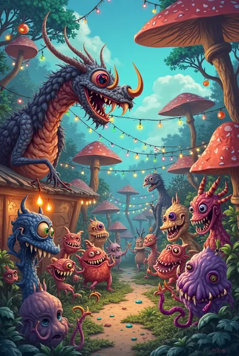Monsters celebrate a summer party