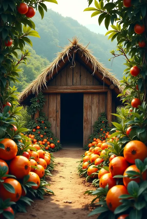Nomadic hut surrounded by fruits