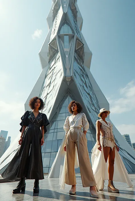 Three fashion forward garments inspired on the architecture of the Previsora tower in Caracas Venezuela