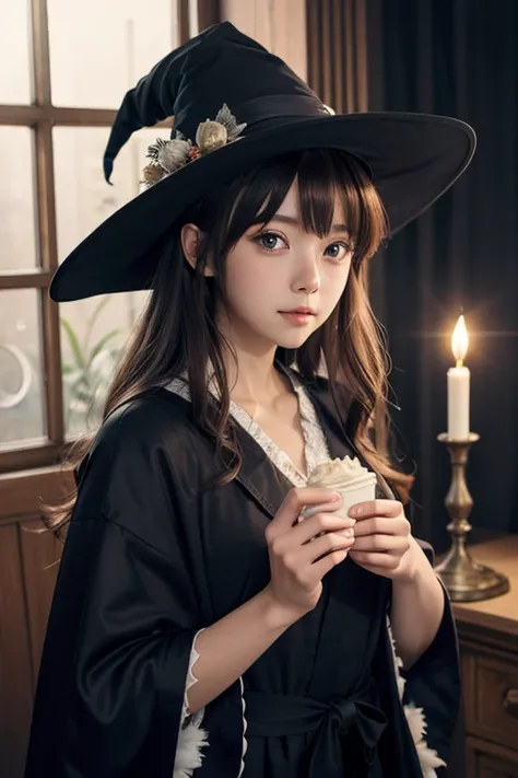 masterpiece, Highest Quality, sweet charm, Young Witch, Magical Light, mysterious, fluffy hair, big eyes, Robe, Star decoration,...