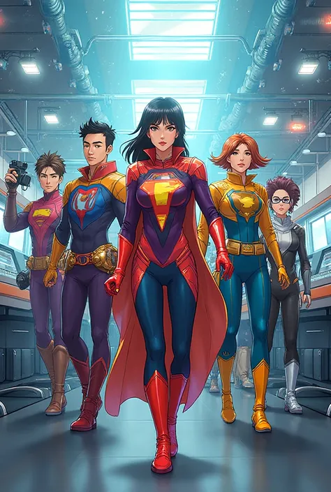 Cameramen are the guys and girls of the call center in superhero costumes in a bright anime style, catchy 